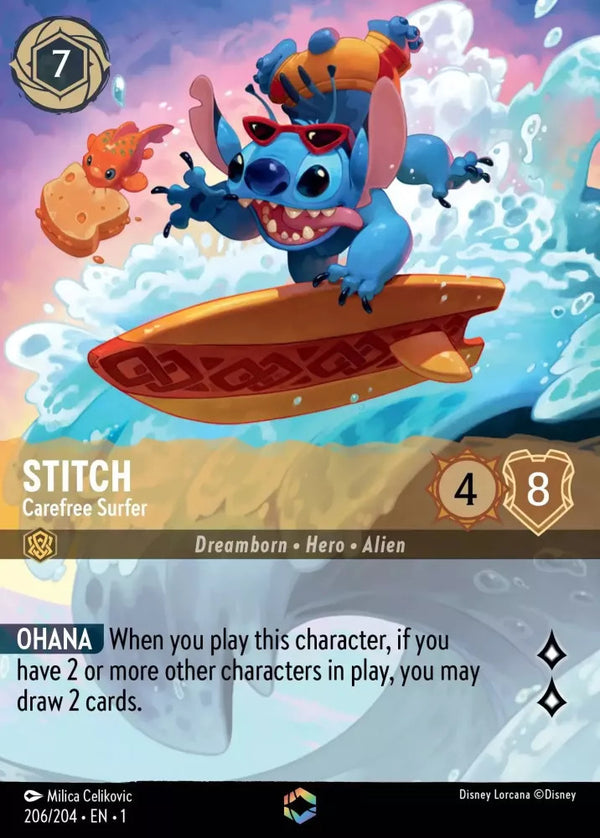 Stitch - Carefree Surfer (Alternate Art) (The First Chapter 206/204) Enchanted - Near Mint Holofoil