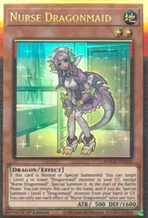 Nurse Dragonmaid (MAGO-EN020) Premium Gold Rare 1st Edition