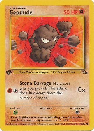 Geodude - 47/62 (FO) Common - Near Mint 1st Edition