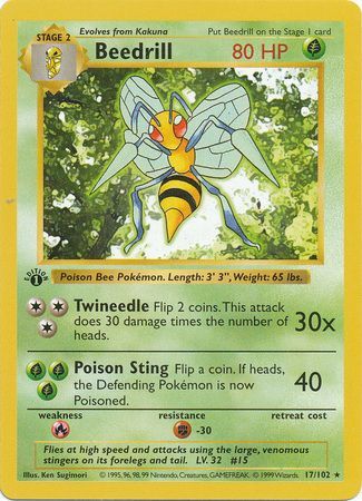 Beedrill - 017/102 (BS) 1st Edition Rare - Near Mint