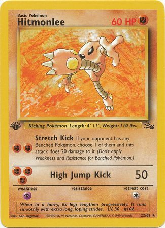 Hitmonlee  - 22/62 (FO) Rare - Near Mint 1st Edition