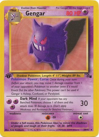 Gengar - 20/62 (FO) Rare - Near Mint 1st Edition