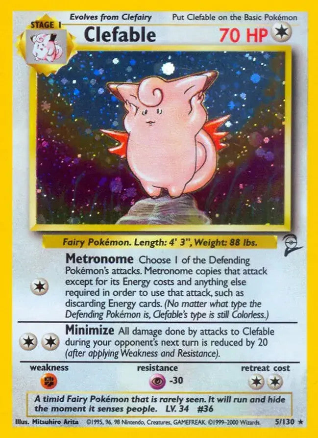 Clefable - 005/130 (BS2) Holo Rare - Heavy Play Holofoil