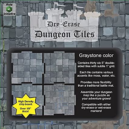 Dry Erase Dungeon Tiles: Graystone - Pack of 36 Five Inch Squares