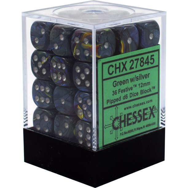 CHX27845: Festive - 12mm D6 Green w/silver (36)