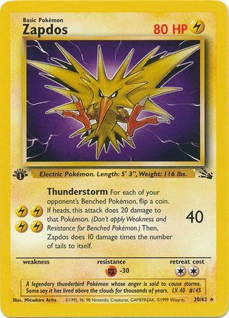 Zapdos  - 30/62 (FO) Rare - Near Mint 1st Edition