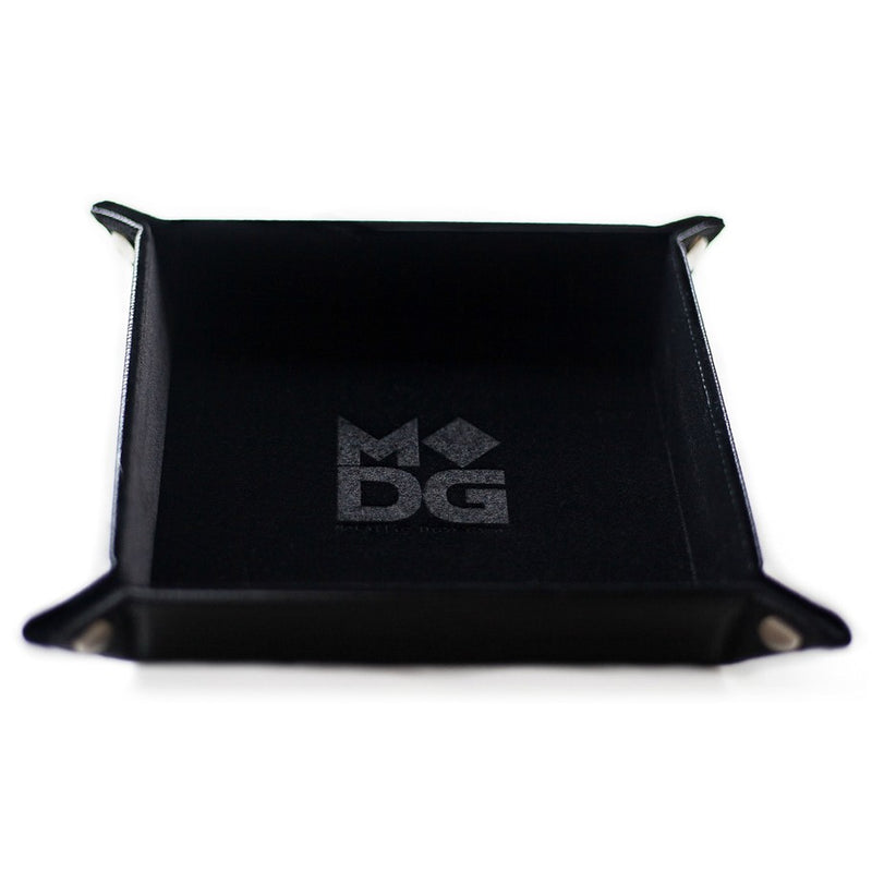 MDG: Folding Velvet Dice Tray With Leather Backing - 10x10 Black