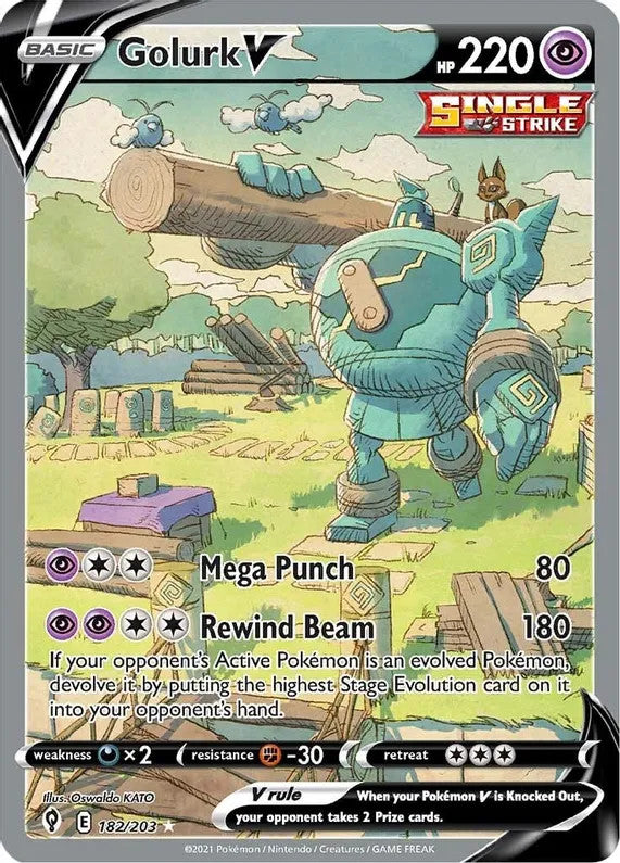 Golurk V (Alternate Full Art) - 182/203 (SWSH07) Ultra Rare - Light Play Holofoil