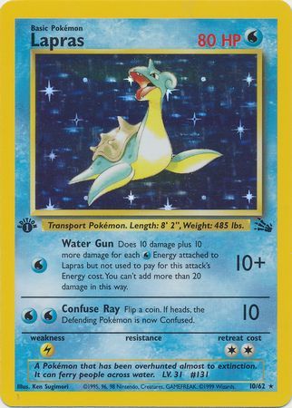 Lapras - 10/62 (FO) Holo Rare - Near Mint 1st Edition Holofoil