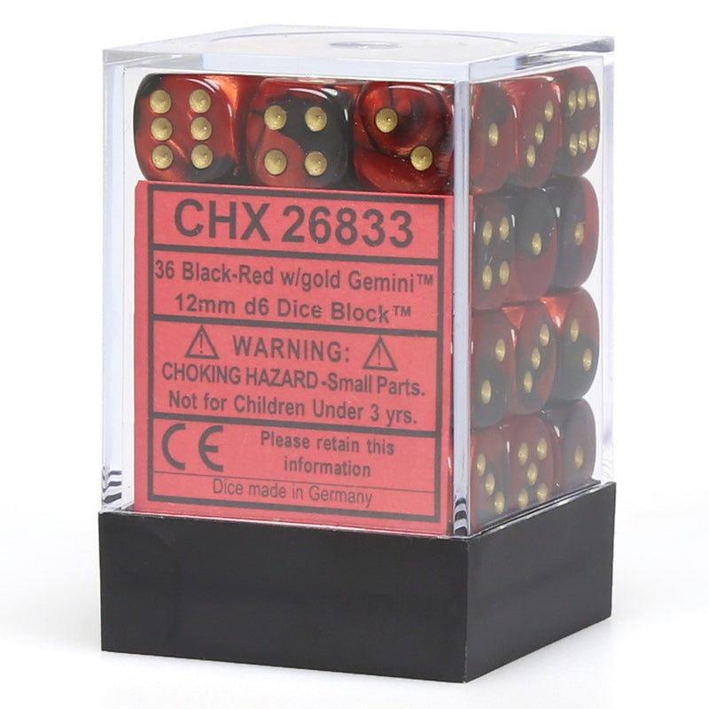CHX26833: Gemini - 12mm D6 Black-Red w/gold (36)
