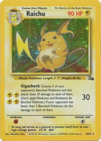 Raichu - 14/62 (FO) Holo Rare - Near Mint Unlimited Holofoil