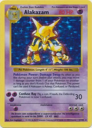 Alakazam - 001/102 (BSS) Holo Rare - Near Mint Unlimited Holofoil