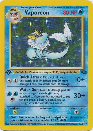 Vaporeon  - 12/64 (JU) Holo Rare - Near Mint 1st Edition Holofoil