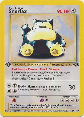 Snorlax  - 27/64 (JU) Rare - Near Mint 1st Edition