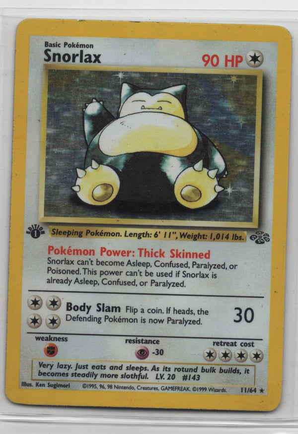 Snorlax  - 11/64 (JU) Holo Rare - Heavily Played 1st Edition Holofoil