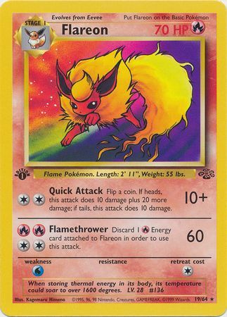 Flareon - 19/64 (JU) Rare - Near Mint 1st Edition