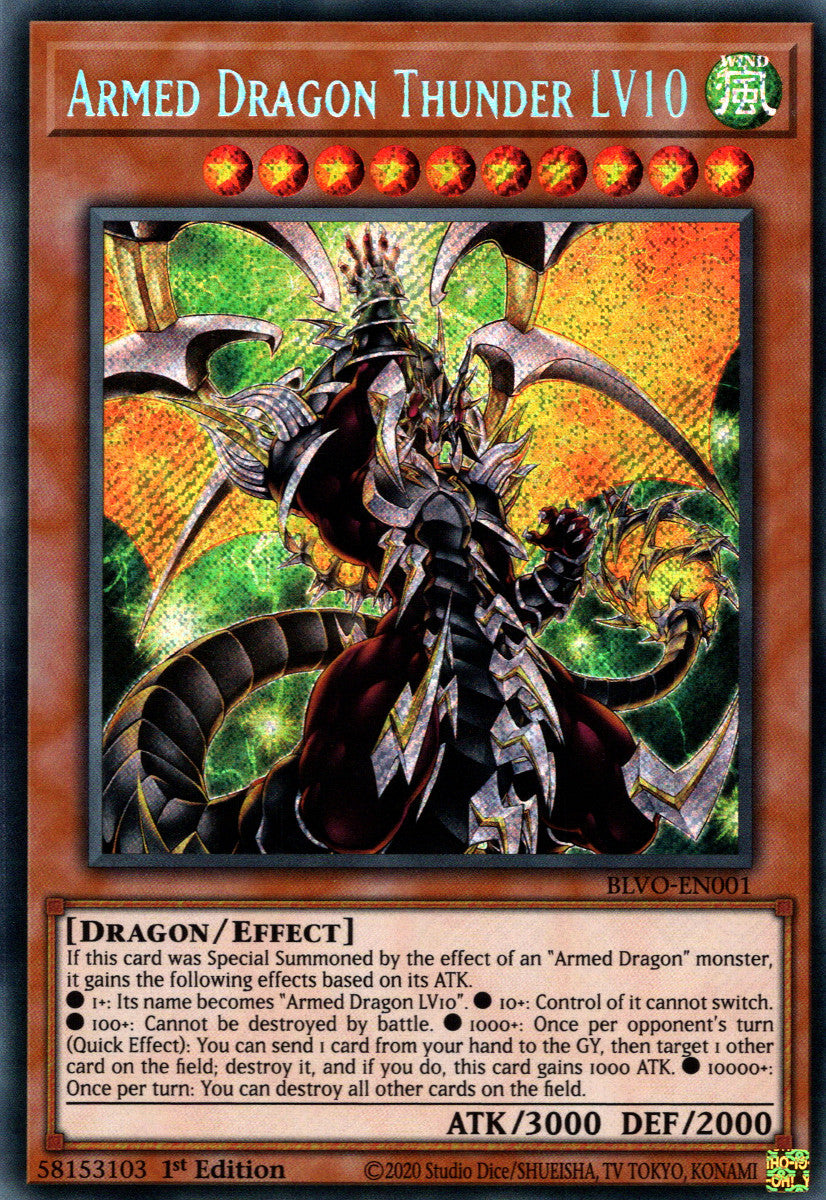 Armed Dragon Thunder LV10 (BLVO-EN001) Secret Rare - Near Mint 1st Edition