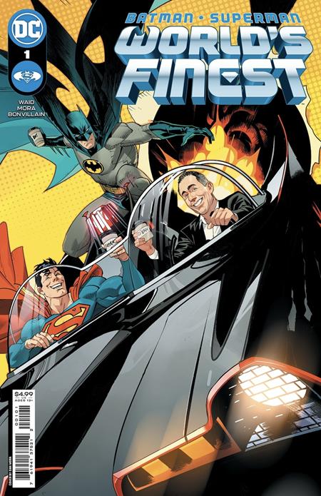BATMAN SUPERMAN WORLDS FINEST #1 CVR J  DAN MORA JERRY SEINFELD IN THE BAT-MOBILE GETTING COFFEE CARD STOCK VAR