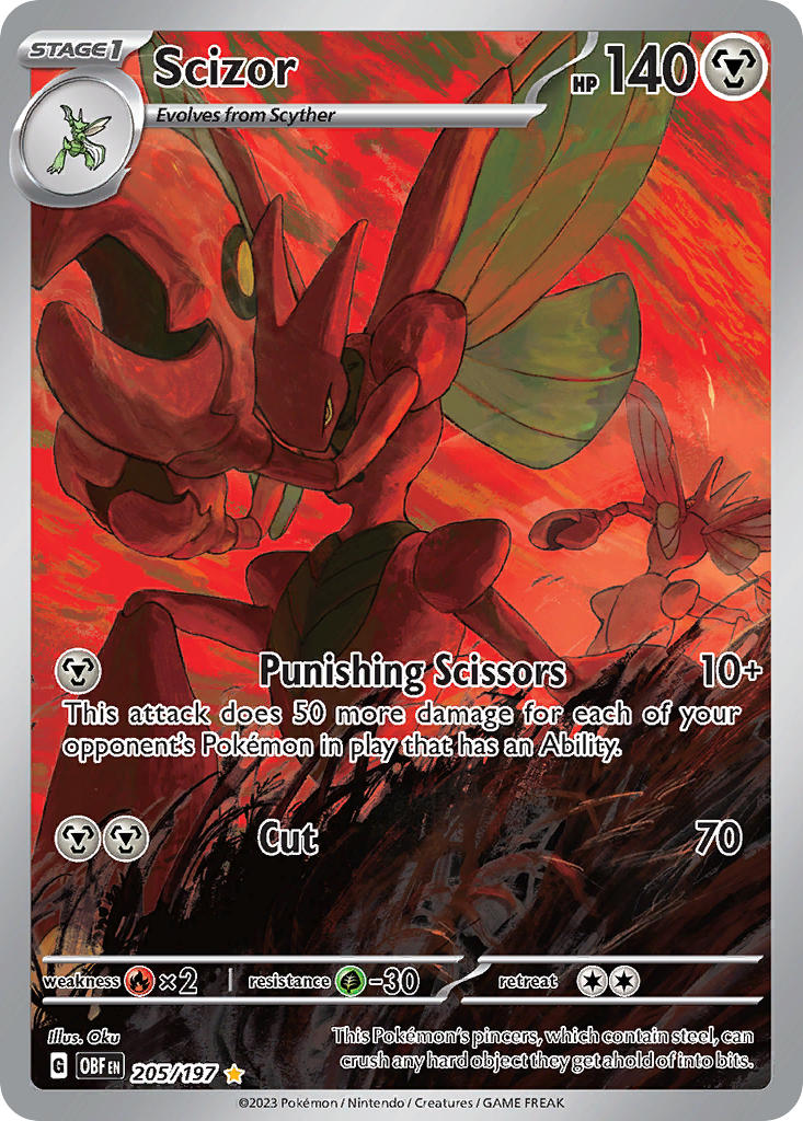 Scizor - 205/197 (OBF) Illustration Rare - Near Mint Holofoil Scizor - 205/197 (OBF) Illustration Rare - Near Mint Holofoil