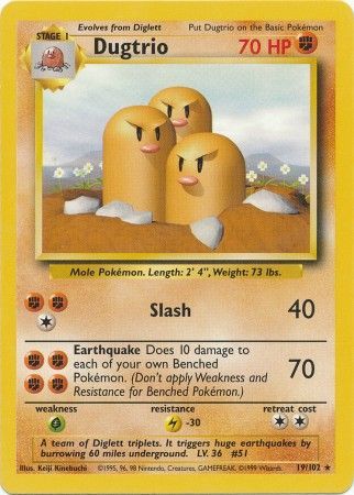 Dugtrio - 019/102 (BS) Rare - Near Mint