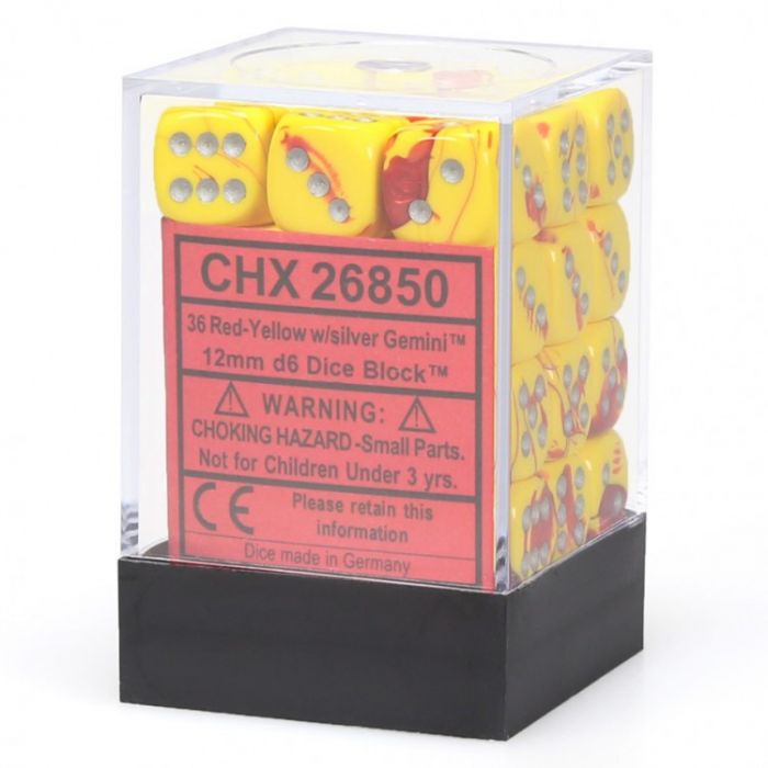 CHX26850: Gemini - 12mm D6 Red-Yellow w/silver (36)