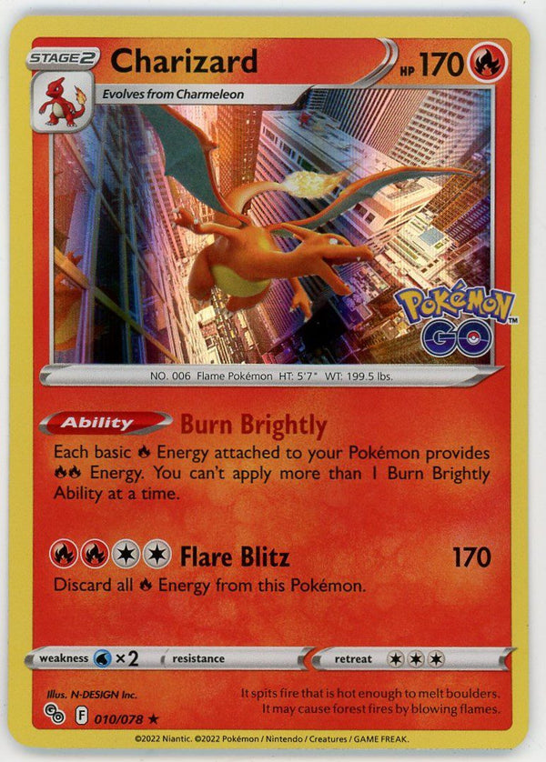 Charizard - 010/078 (PGO) Holo Rare - Near Mint Reverse Holofoil