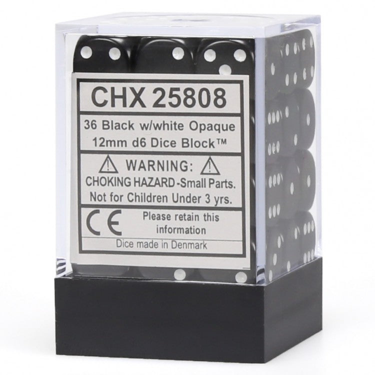 CHX25808: Opaque - 12mm D6 Black w/white (36)