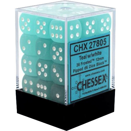 CHX27805: Frosted - 12mm D6 Teal w/white (36)