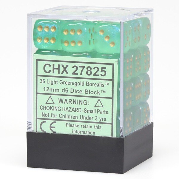 CHX27825: Borealis - 12mm D6 Light Green w/gold (36)