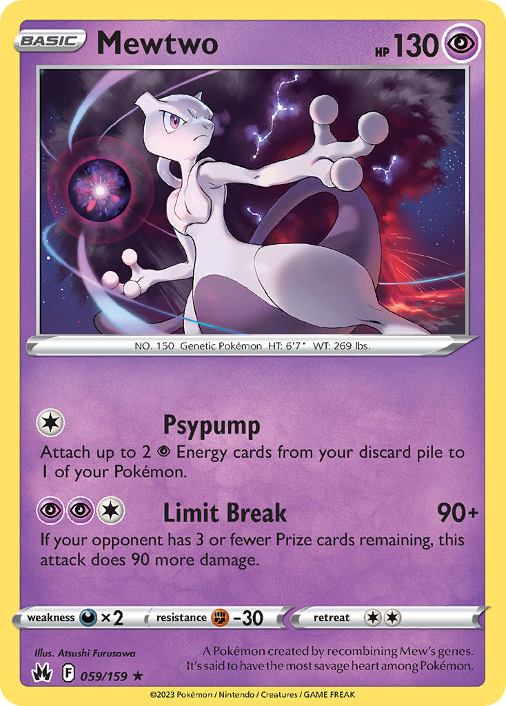 Mewtwo - 059/159 (CRZ) Holo Rare - Near Mint Holofoil Mewtwo - 059/159 (CRZ) Holo Rare - Near Mint Holofoil