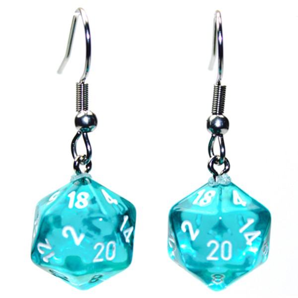 CHX54202: Hook Earrings - Translucent: Mini d20 Teal (Pair)