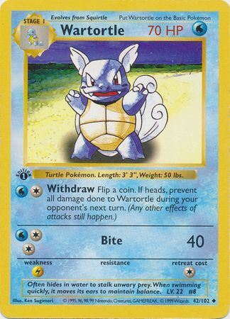 Wartortle - 042/102 (BS) 1st Edition Uncommon - Near Mint