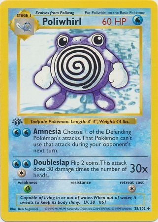 Poliwhirl - 038/102 (BS) 1st Edition Uncommon - Near Mint