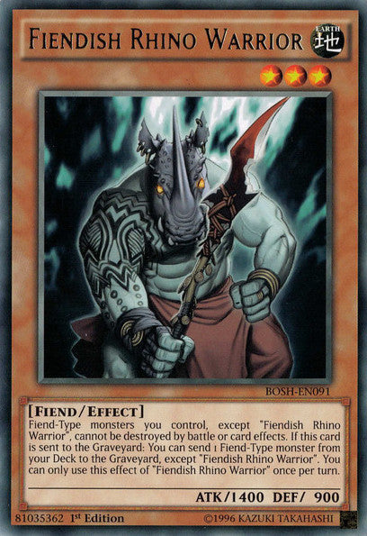 Fiendish Rhino Warrior (BOSH-EN091) Rare - Near Mint 1st Edition