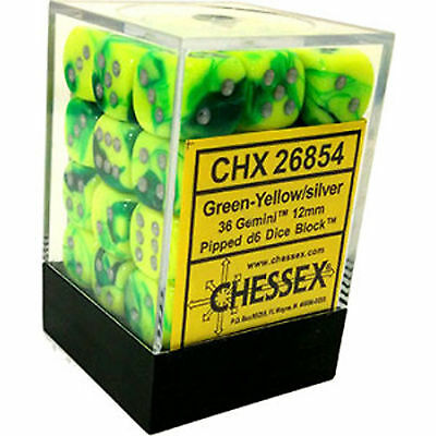 CHX26854: Gemini - 12mm D6 Green-Yellow w/silver (36)