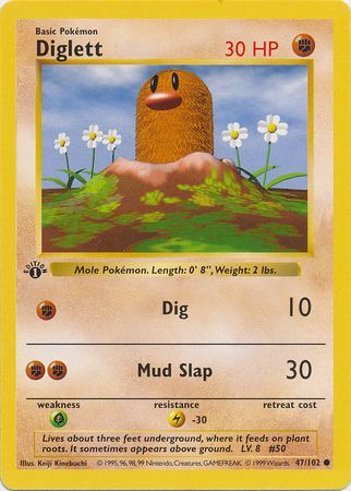 Diglett - 047/102 (BS) 1st Edition Common - Near Mint