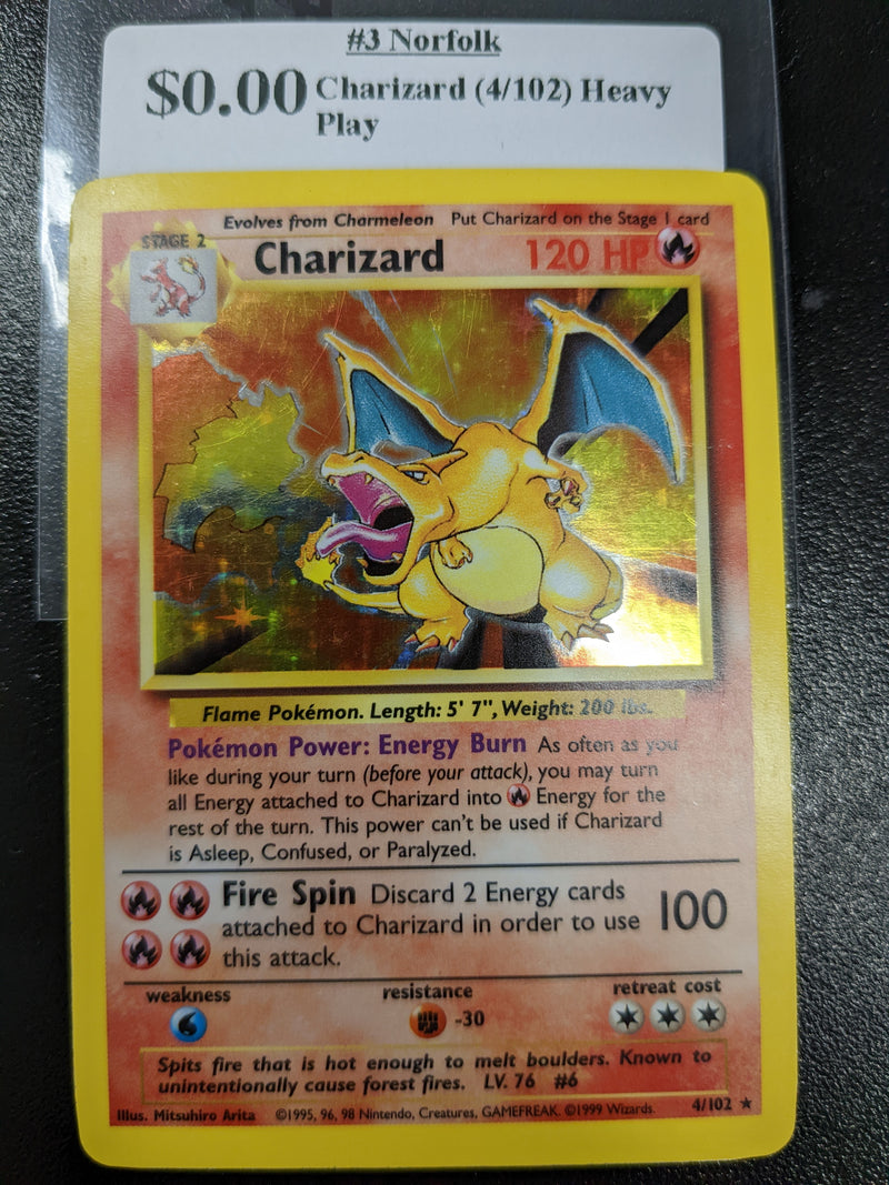 Charizard - 004/102 (BS) Holo Rare - Heavy Play Holofoil