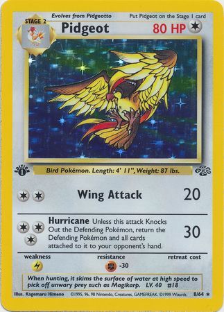 Pidgeot  - 08/64 (JU) Holo Rare - Near Mint 1st Edition Holofoil