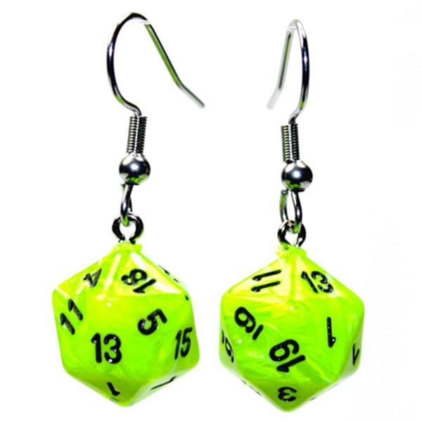 CHX54205: Hook Earrings - Vortex: Mini d20 Bright Green (Pair)