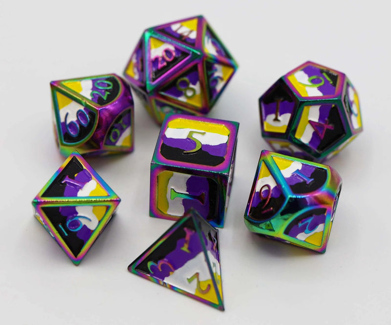 Non Binary Pride Flag RPG Metal Dice Set