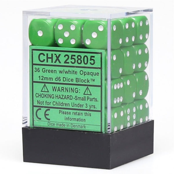 CHX25805: Opaque - 12mm D6 Green w/white (36)