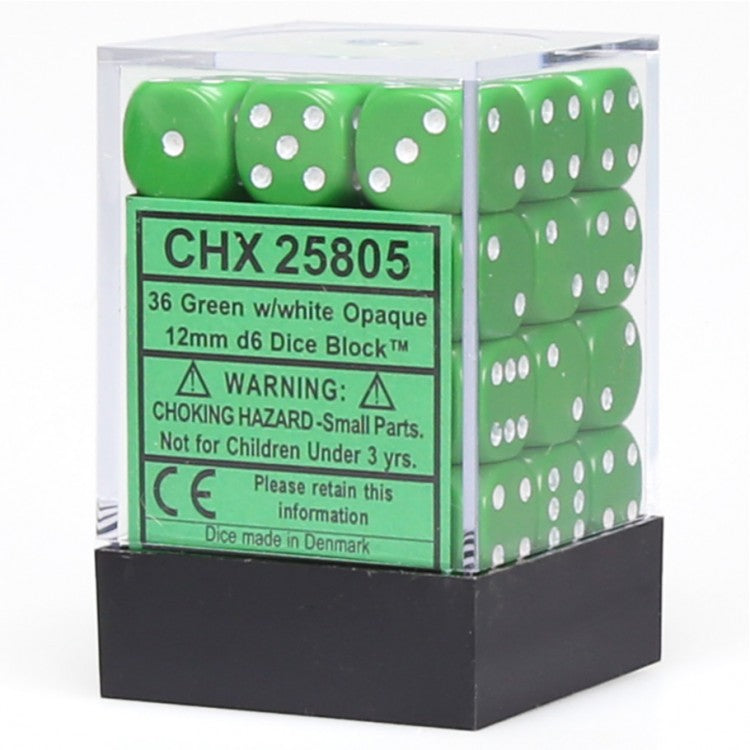 CHX25805: Opaque - 12mm D6 Green w/white (36)