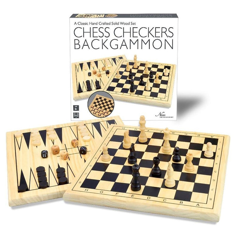 Chess, Checkers, & Backgammon 3 in 1 Wooden Set