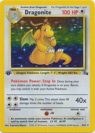 Dragonite  - 04/62 (FO) Holo Rare - Near Mint 1st Edition Holofoil