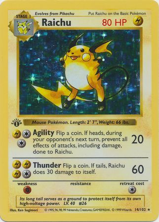 Raichu - 014/102 (BS) 1st Edition Holo Rare - Near Mint Holofoil