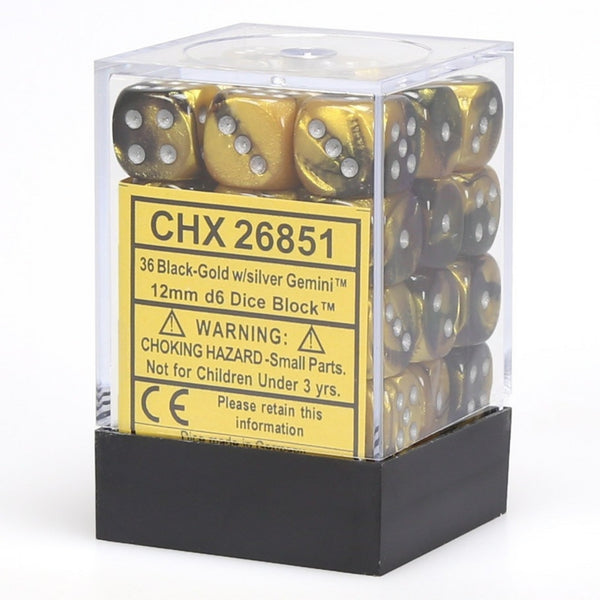 CHX26851: Gemini - 12mm D6 Black-Gold/silver (36) (OOP)