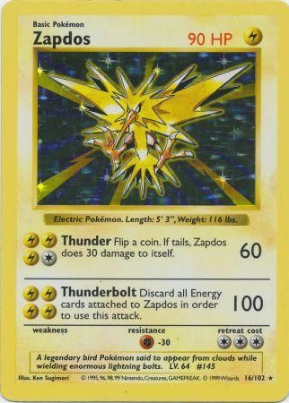 Zapdos - 016/102 (BSS) Holo Rare - Near Mint Unlimited Holofoil