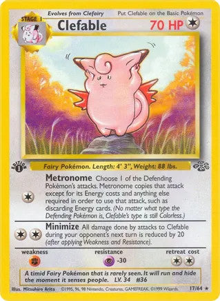 Clefable - 17/64 (JU) Rare - Moderately Played 1st Edition