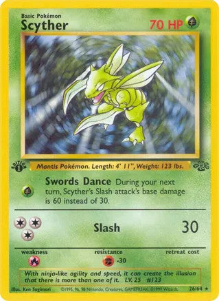 Scyther - 26/64 (JU) Rare - Near Mint 1st Edition