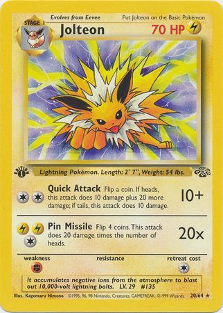 Jolteon - 20/64 (JU) Rare - Near Mint 1st Edition